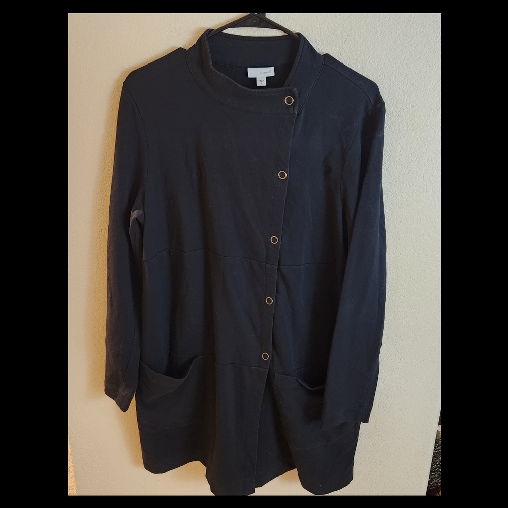 J. Jill Pima Cotton Blend Black Longline Asymmetrical Button Jacket Dress Medium